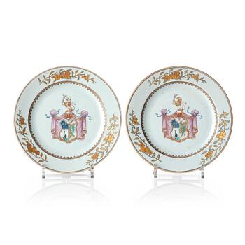 1255. A pair of Swedish armorial dishes, Qing dynasty, 18th century.