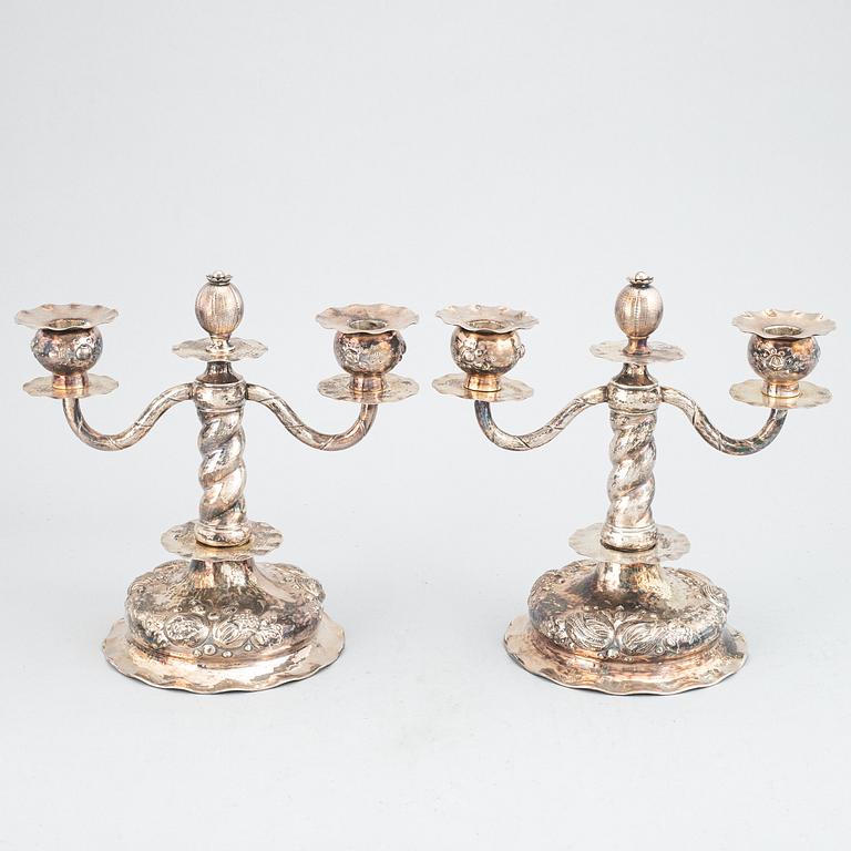 CG Hallberg, kandelabrar, ett par, silver, barockstil, Stockholm 1955.