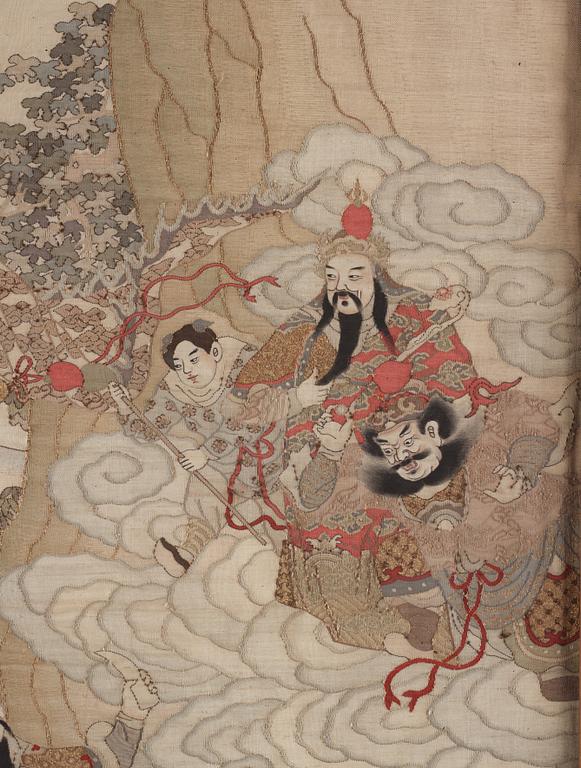 A kesi silk 'Immortals' panel, Qing dynasty, 19th 
century.