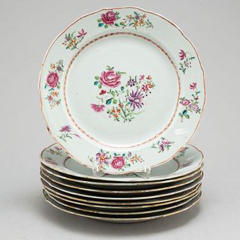 Nine famille rose export porcelain plates, Qing dynasty, Qianlong (1736-95).