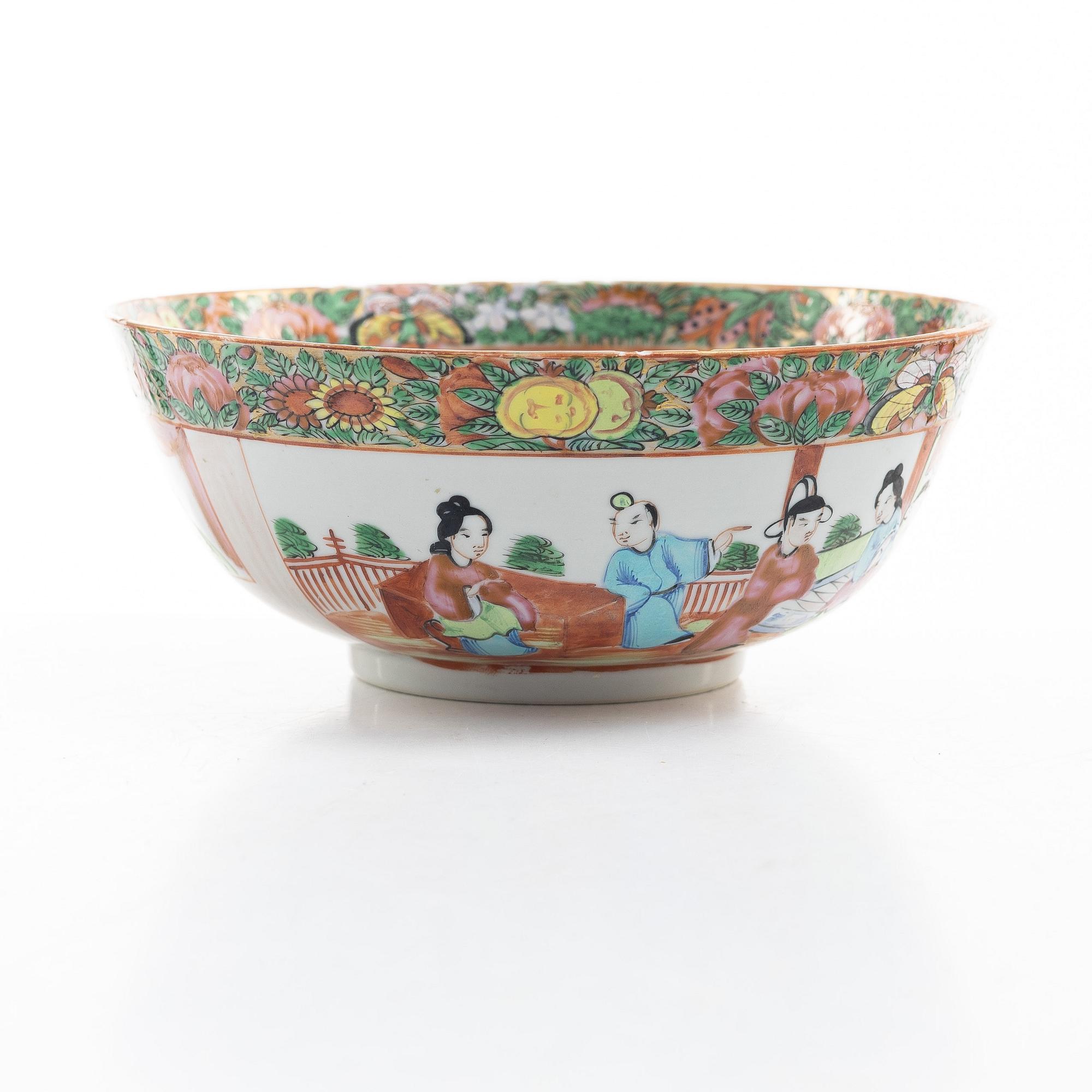 Fat och skål, porslin, Kanton, Kina, Qingdynastin, 1800-tal.