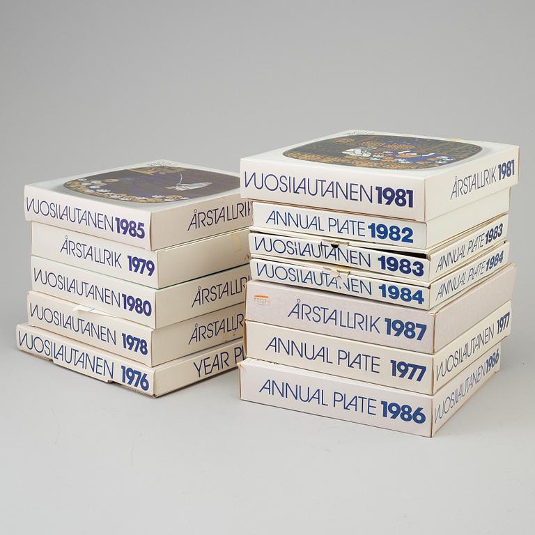 A set of twelve Arabia stoneware Year Plates with motifs from Kalevala design Raija Uosikkinen.