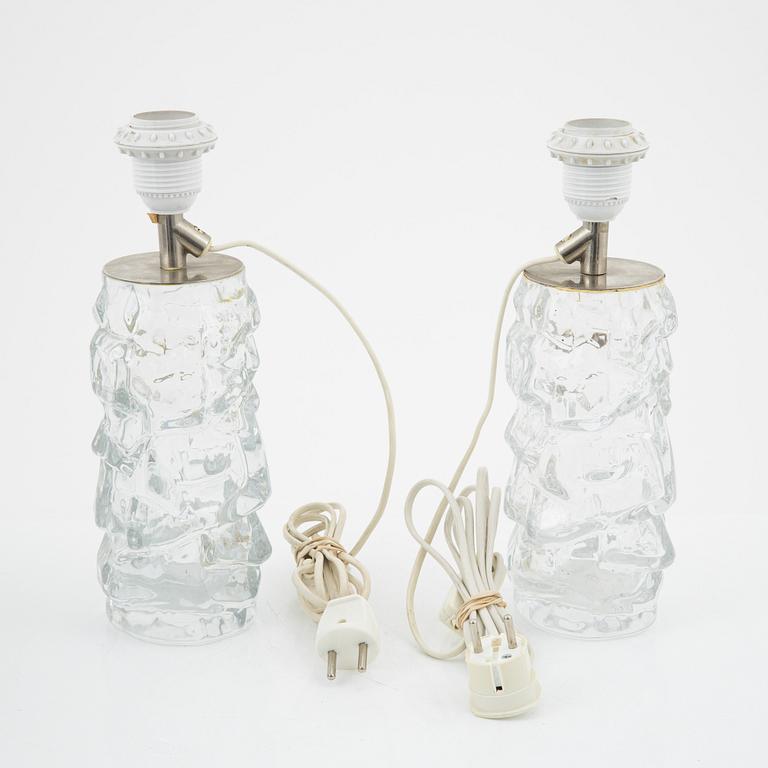A pair of glass table lamps from Reijmyre, later part of the 20th Century.