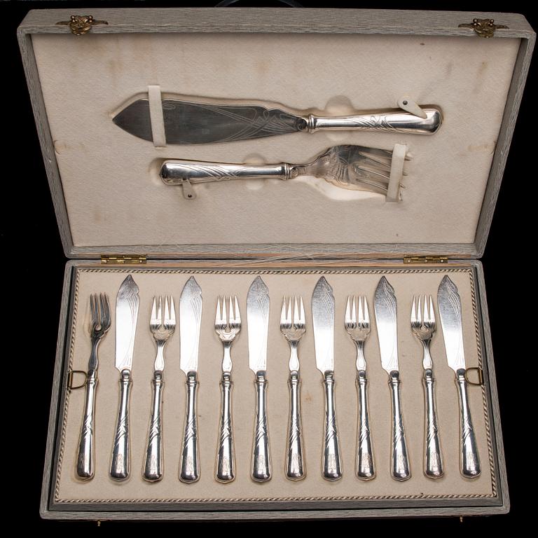 FISKBESTICK, 12+12+2, försilvrade, jugend, 1900-talets början.