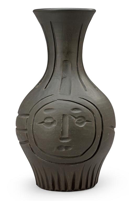 A Pablo Picasso faience vase,  "Vase gravé noir", Madoura Vallauris, France 1953.