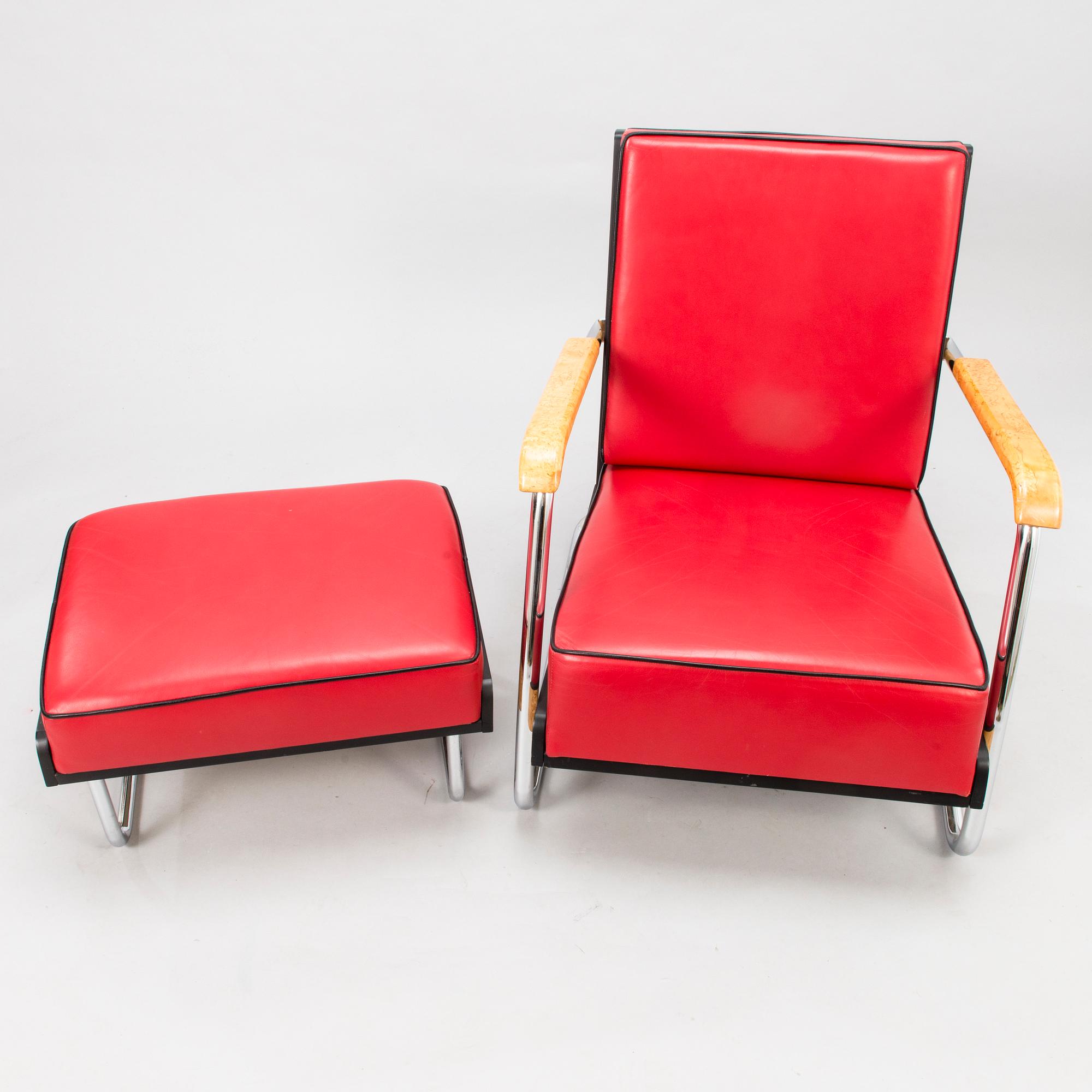 Pauli Blomstedt and Bert Uffermann, armchair and footstool, 'Post Deco' Collection, Adelta 1980s.