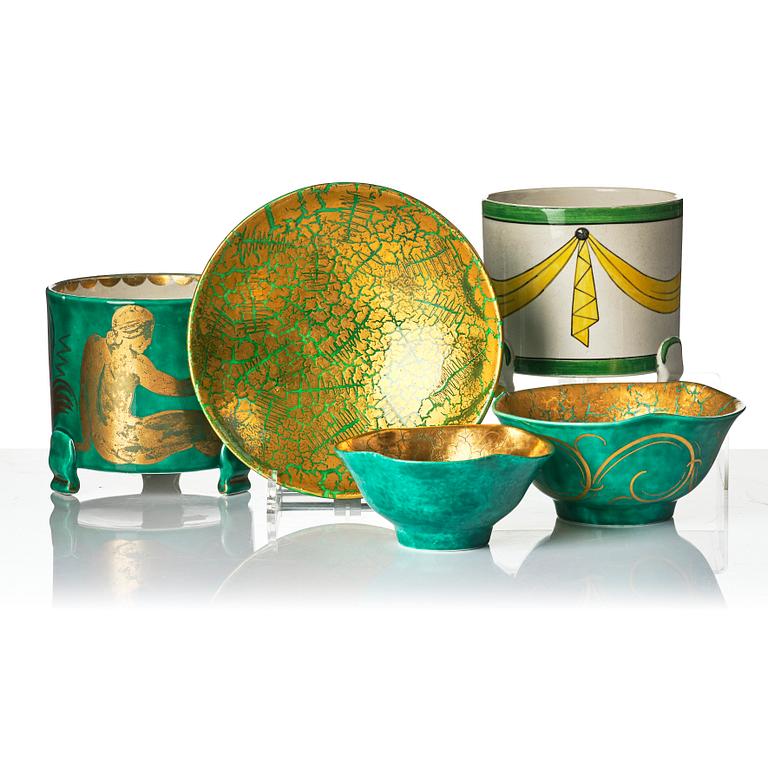 Wilhelm Kåge, outer casing, 2 pieces and bowls, 3 pieces, stoneware, Gustavsberg, most dated 1927-29.