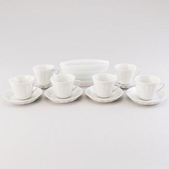 FRIEDL HOLZER-KJELLBERG, A porcelain bowl and set of six coffee cups with saucers, signed  Arabia F.H.Kj. Finland.