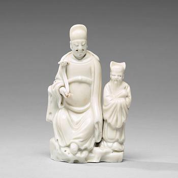 629. A blanc de chine figure group with two Deities, Qing dynasty, 18th Century.