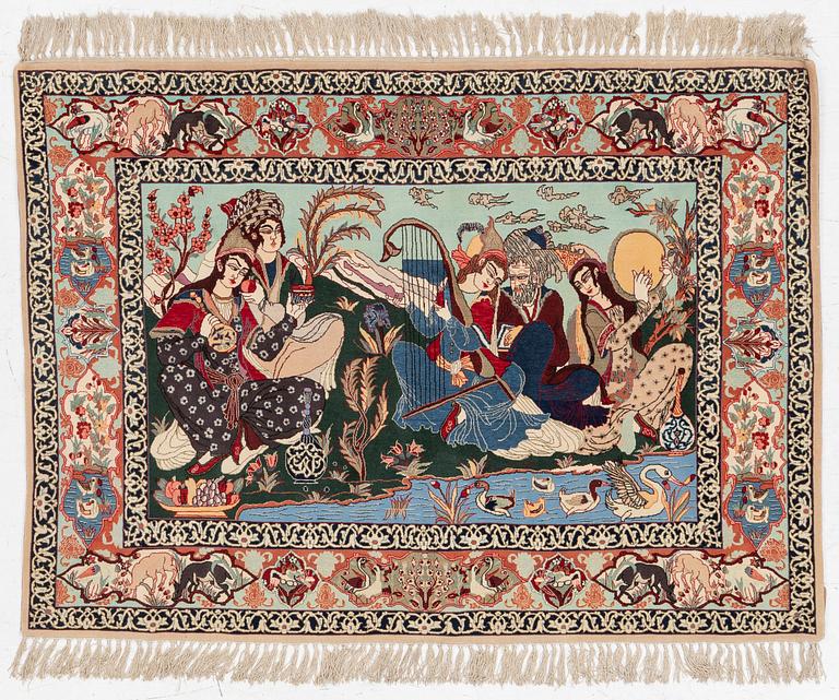 Carpet, Isfahan, figural, approx. 108 x 151 cm,