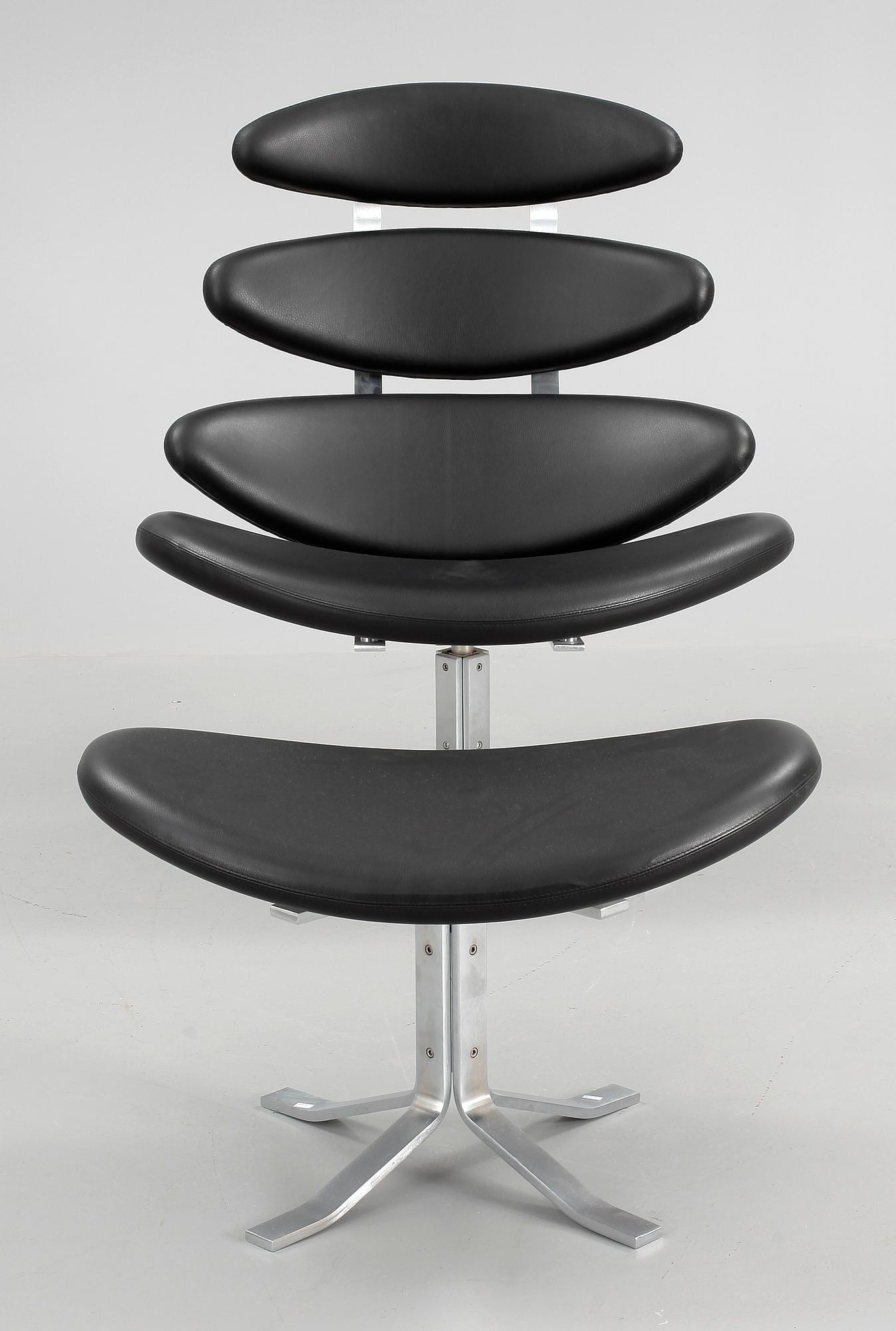 FÅTÖLJ samt FOTPALL,"Corona", Poul Volther, Erik Jørgensen, Danmark, 1900/2000-tal.