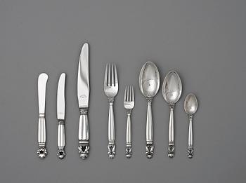 83. Johan Rohde, bestickuppsättning, 86 delar, modell Konge/Acorn, Georg Jensen & Wendel, Köpenhamn 1945-51, sterling.