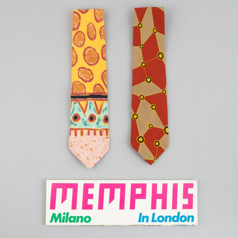 Memphis, ties, a pair and exhibition folder, 1980s.