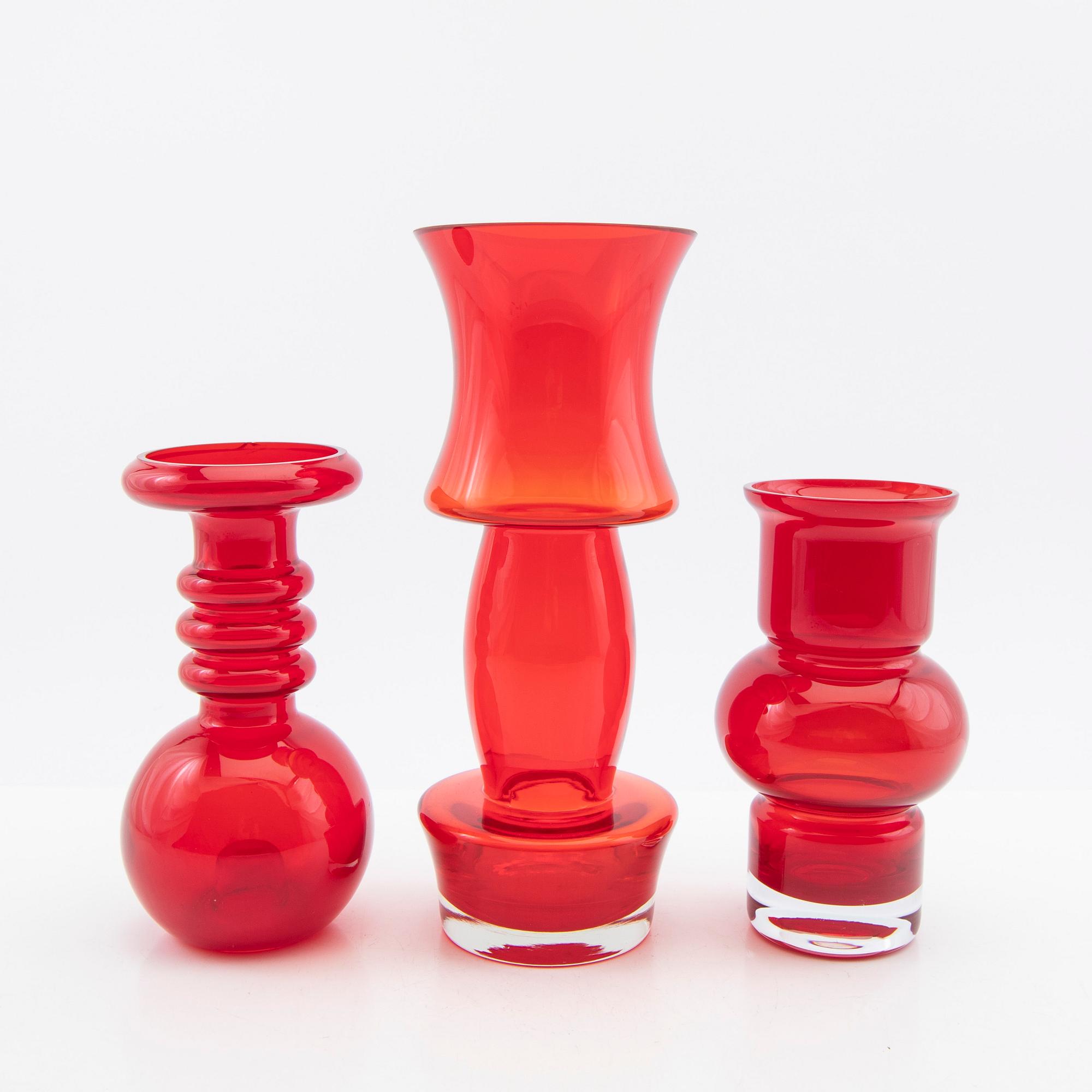 Tamara Aladin, vases, 3 pcs, glass, Riihimäen Lasi, Finland, 1960s/70s.