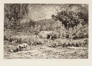CHARLES FRANCOIS DAUBIGNY, etsningar, 2 st, en signerad i plåten.