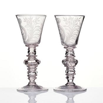 A pair of Swedish glass goblets, presumably Kungsholms glass manufactory, 18th Century.