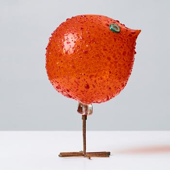 A Peter Pelzel orange glass 'Pulcino' bird, Vistosi, Italy 1960's.