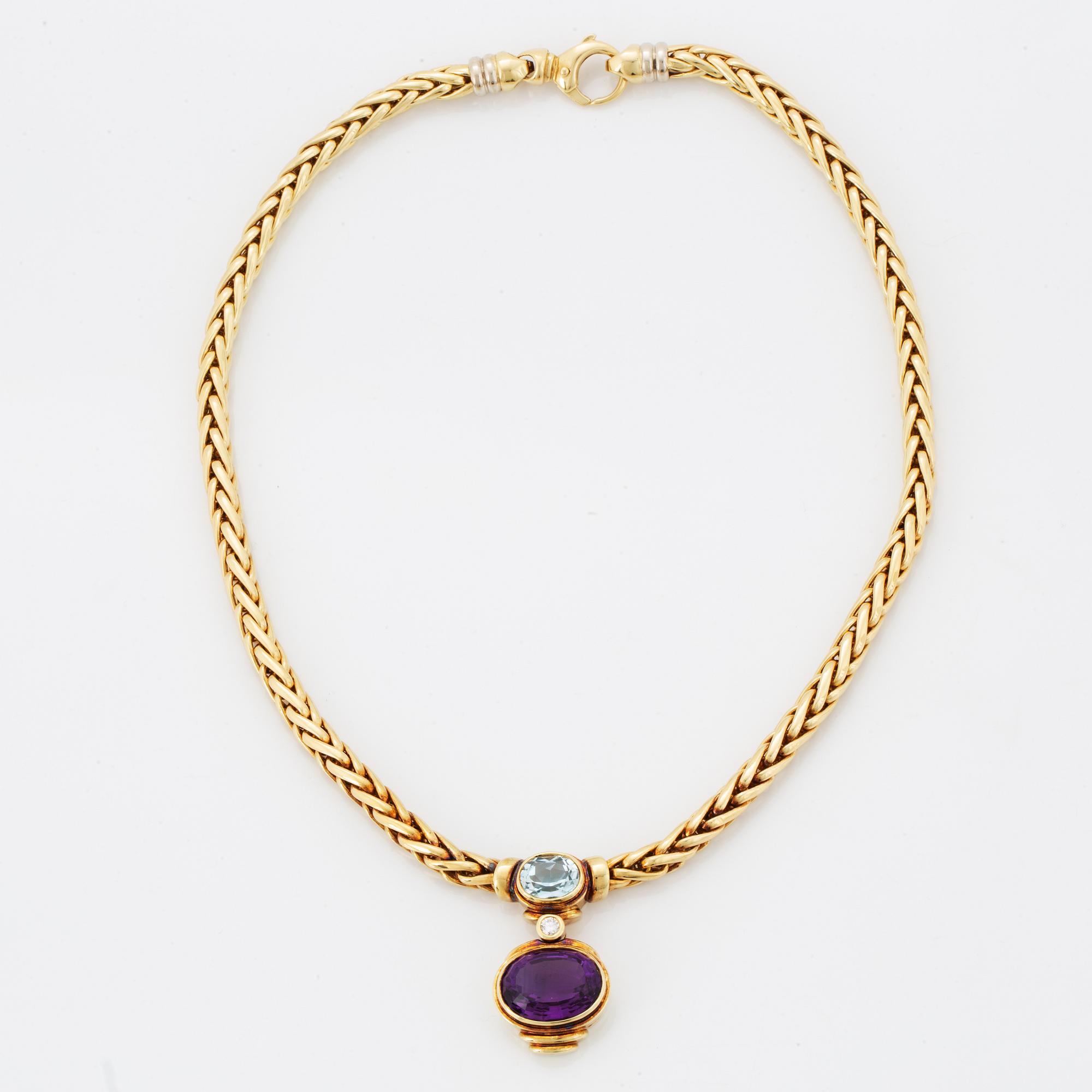 COLLIER, med briljantslipad diamant, ametist samt akvamarin.