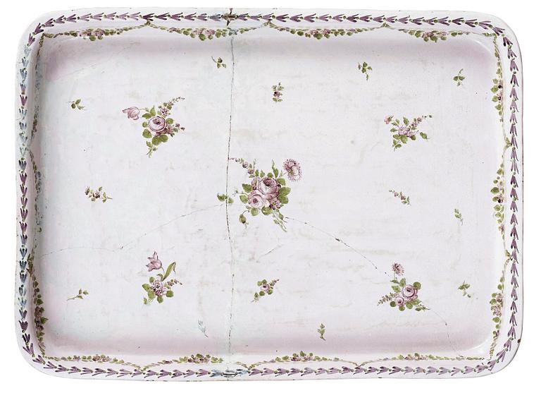 TEBORD, med fajansbricka. Gustavianskt, 1700-talets slut.