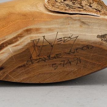 Doug Ayers, Orange wood bottle, signed.