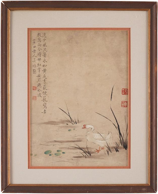 Målning, färg och tusch på papper. Kina, Qingdynastin. Signerad Wu Chao  吴焯, (1676-1733).