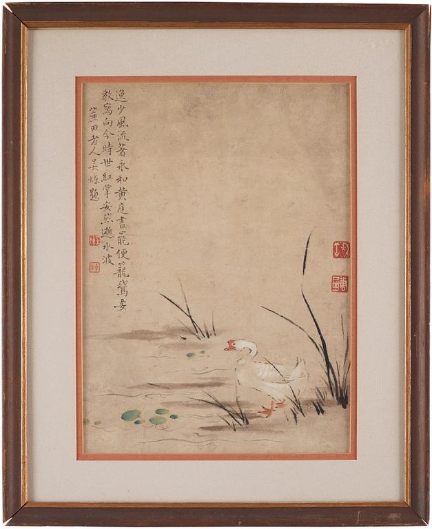 A Chinese painting, ink and colour on paper, Qing dynasty. Signed Wu Chao  吴焯, (1676-1733).