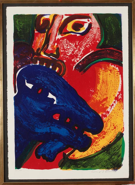 Bengt Lindström, "Les amoureux de rouge"; "Femme au chien loup"; "Chien blanc d'Espagne"; "La tulipe de Hollande".