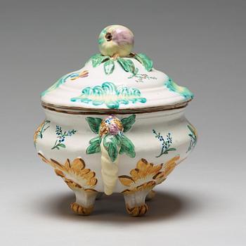 A rare Reval faiance tureen with cover and stand, 18th Century.