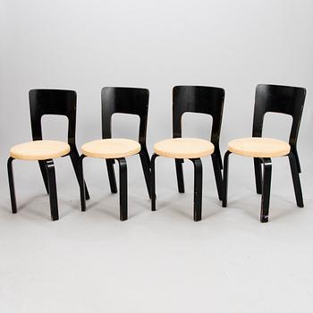 Four Alvar Aalto chairs model 66 from Artek mid 19th century.