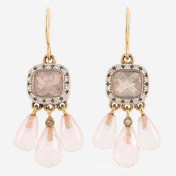 Charlotte Lynggaard, Ole Lynggaard, earrings, a pair, 18K gold with rose-tinted stones and brilliant-cut diamonds.