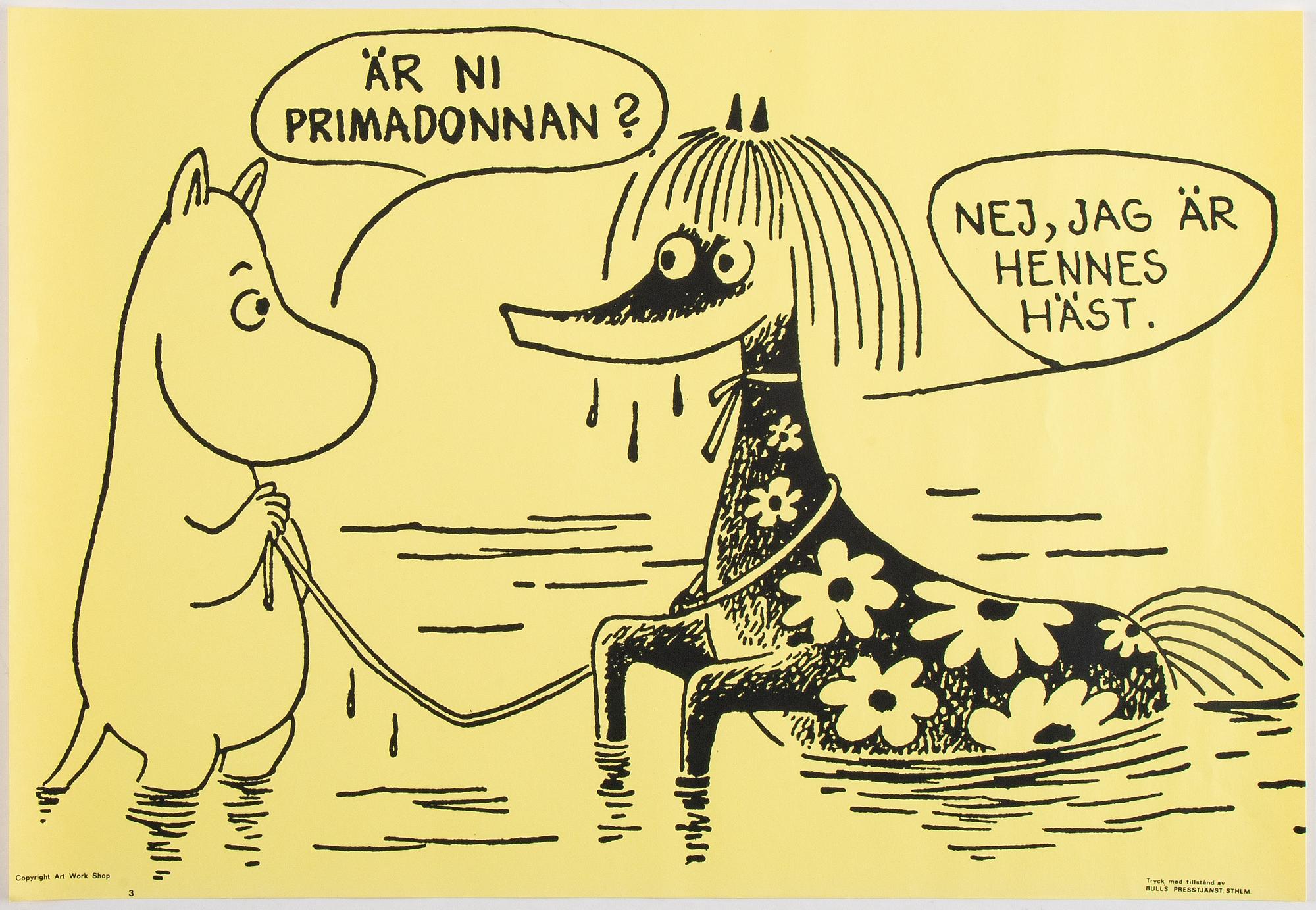 Tove Jansson, six Moomin posters from Bull's Presstjänst, Art Work Shop, 1960's.