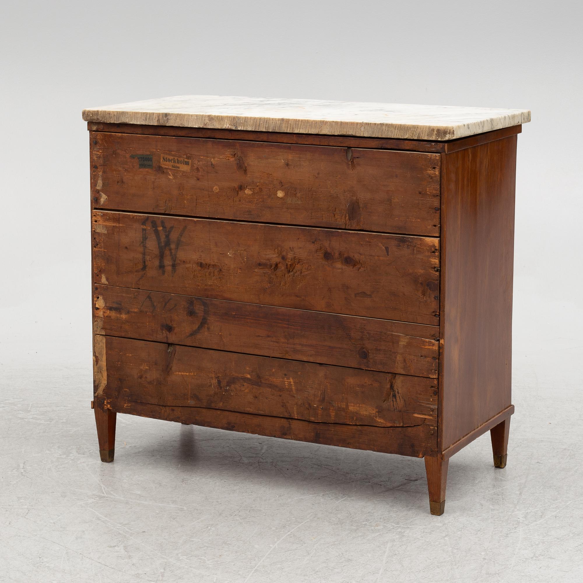 A late gustavian chest of drawers, around 1800.