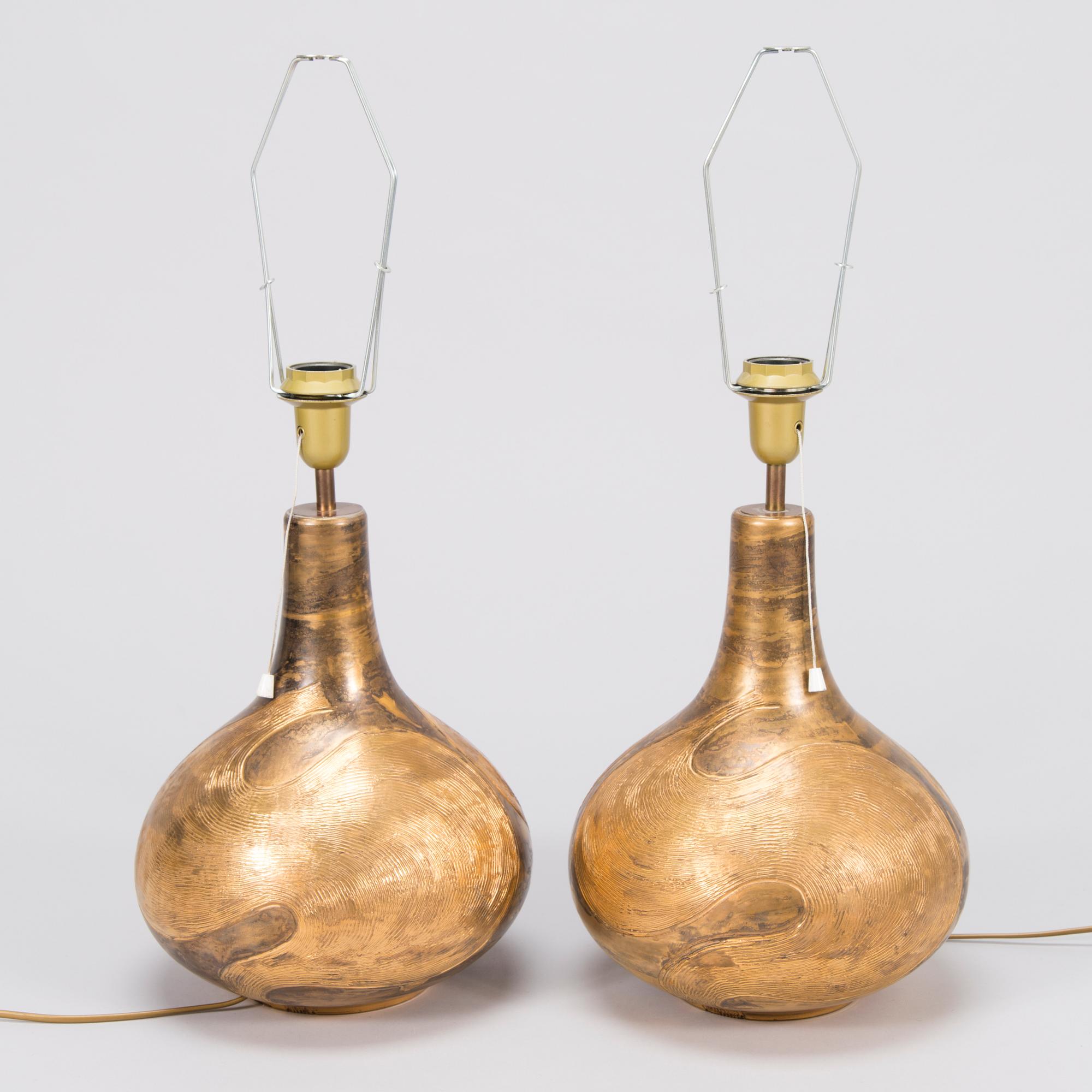 A pair of ceramic tablelamps by Kauko Forsvik, signed 'KAGE', Finland.