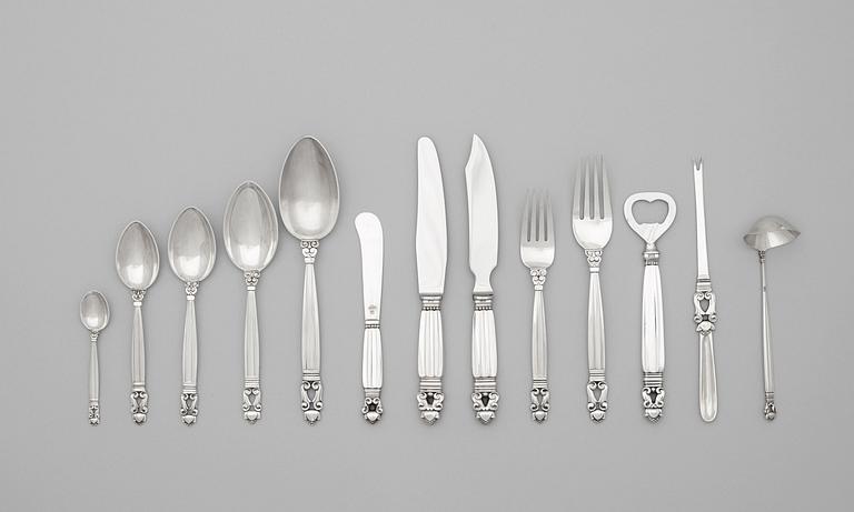 JOHAN ROHDE, bestickuppsättning, 80 delar, "Konge/Acorn", Georg Jensen, Köpenhamn 1933-77.