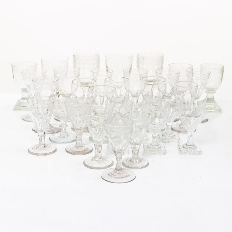A set of thirty late Gustavian glasses, including from Casimirsborgs glassworks, late 18th/early19th century.