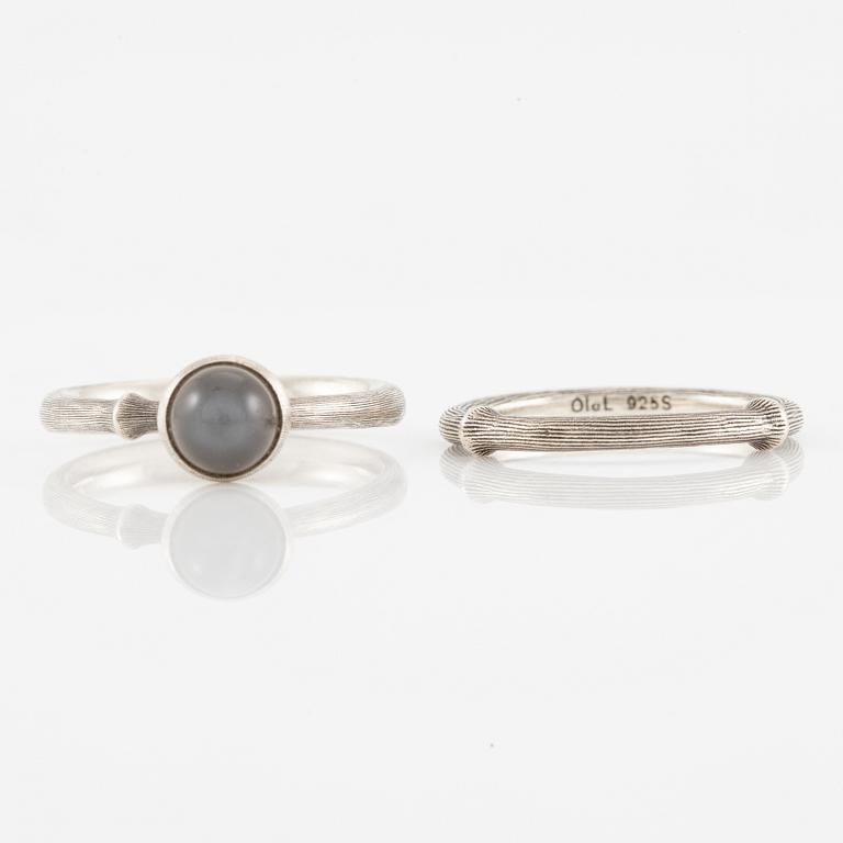 Ole Lynggaard, rings, 2 pcs, silver. With cabochon-cut grey moonstone.