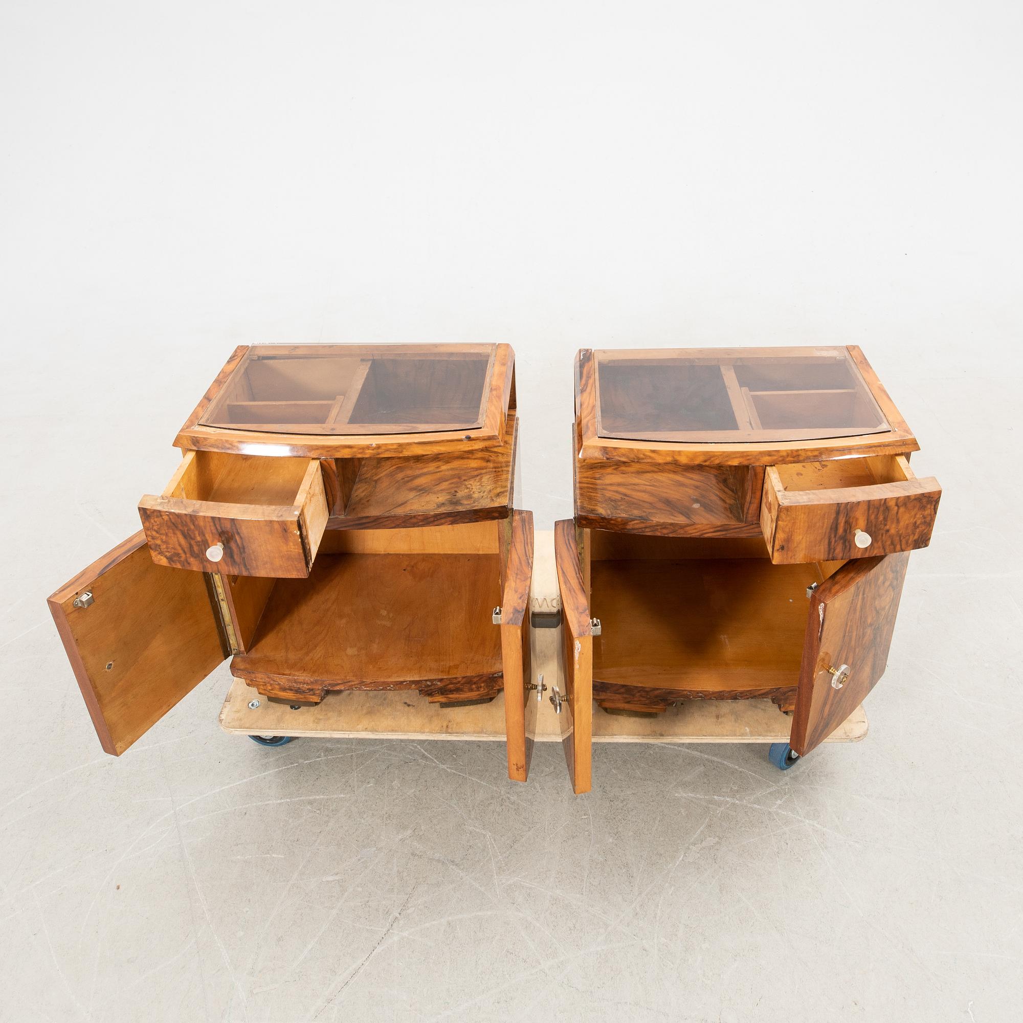 Bedside tables, a pair, Art Deco, first half of the 20th century.