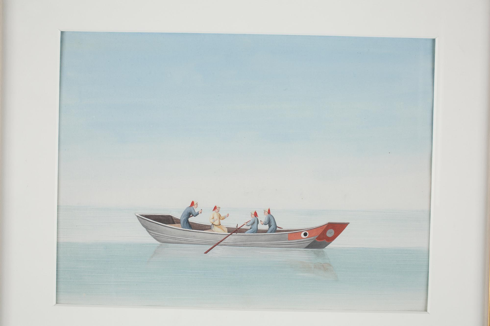 OKÄND KONSTNÄR, fyra akvareller. "Chinesiska Junckare o Sampaner eller Fahrtyg ock Båtar hemsände med Skieppet Gustaf IIIde från Canton år 1784". Qing dynastin, Qianlong, ca 1783.