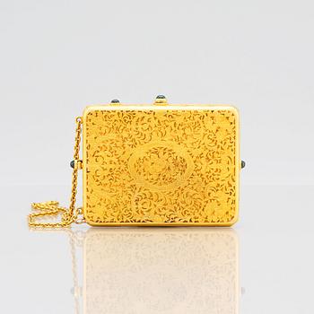 Aftonväska, sk. compact, guld, safirer och briljanter. troligen Amerika 1910-tal.