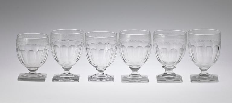 ÖLGLAS, 6 st snarlika, 1800-tal.