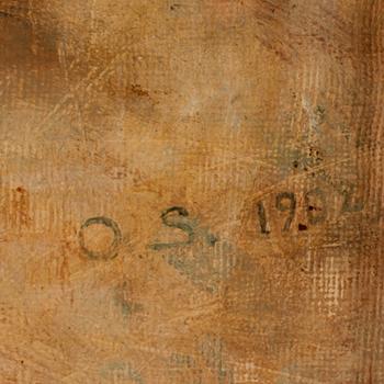 OKÄND KONSTNÄR, olja på pannå, sign O S 1902.