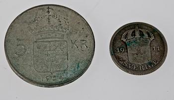 SVENSKA SILVERMYNT, sent 1800-tal till 1900-talets mitt. Totalvikt ca 7,3 kg.