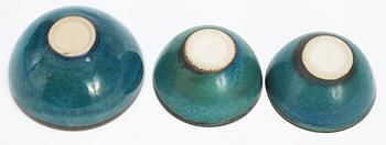 Three Stig Lindberg stoneware bowls, Gustavsberg studio 1959-1964.