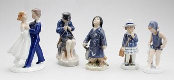 FIGURINER, 5 st, porslin, Royal Copenhagen samt Bing & Gröndahl.