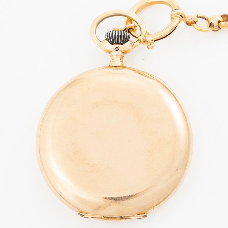 IWC, pocket watch, hunter, 14K gold, 52 mm.