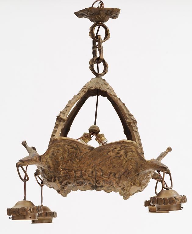 TAKLAMPA, jugend, tillskriven Alice Nordin, Böhlmarks lampfabrik, 1910/20-tal. H ca84.