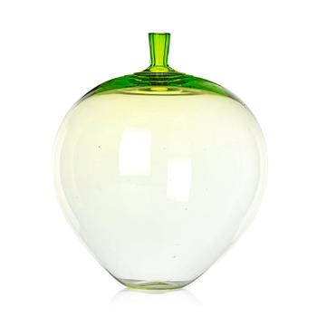 Ingeborg Lundin, a green 'Äpplet' (The apple) glass vase, Orrefors, Sweden, probably executed in the 1980s-90s.