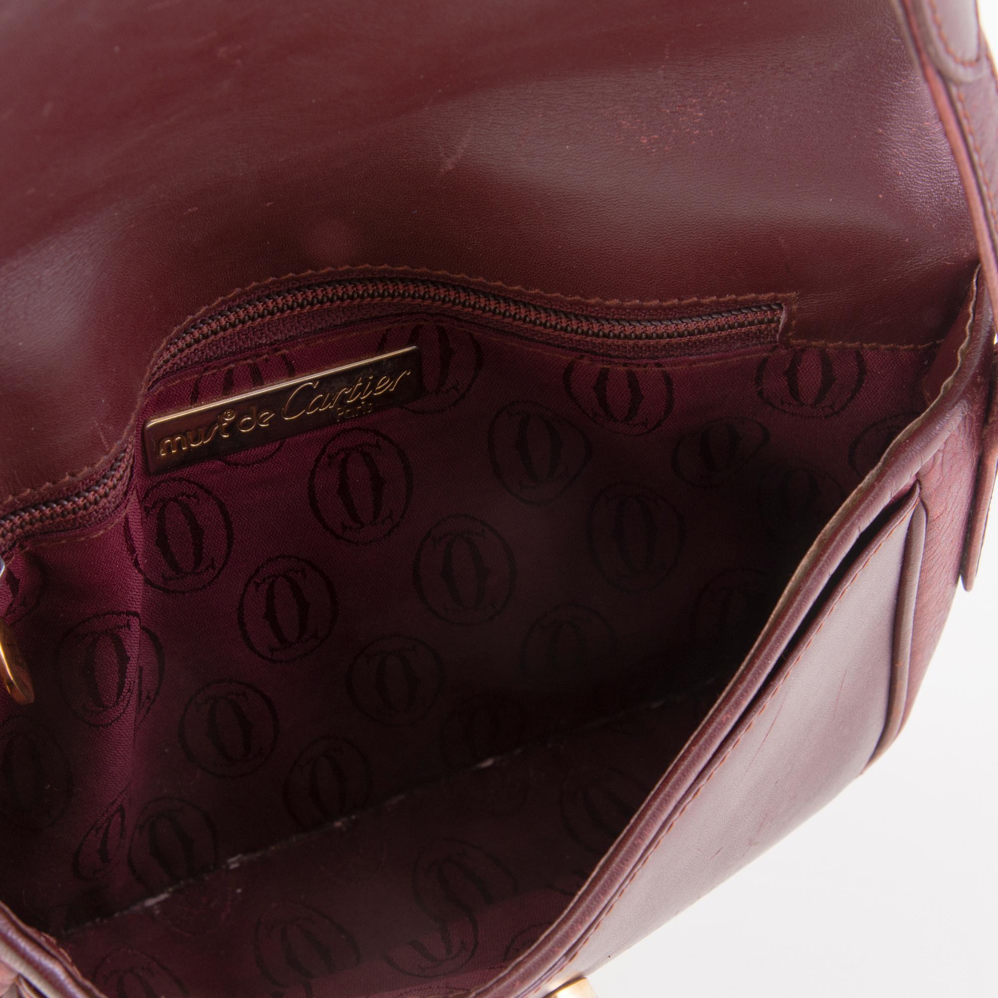 CARTIER Vintage Bordeaux Leather Crossbody Bag.