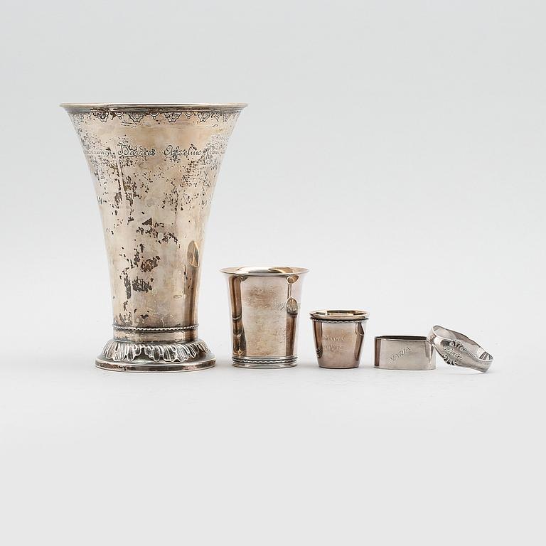 SILVERFÖREMÅL, 5 delar, norsk och svenska stämplar, 1900-tal. Vikt ca 140 gram.