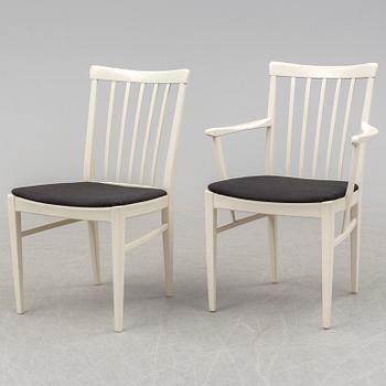 A dining table with six chairs by Carl Malmsten, Bodafors, 1960s.
